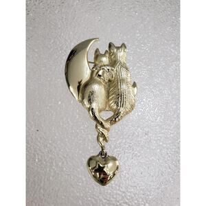 VTG Signed AJC Cat Tails Half Moon Crescent‎ Lovers Couple Anniversary BROOCH